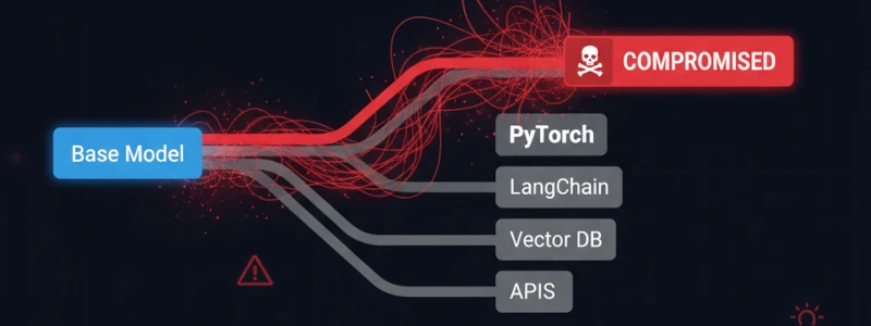 Supply chain attack path impacting an AI application through compromised dependencies